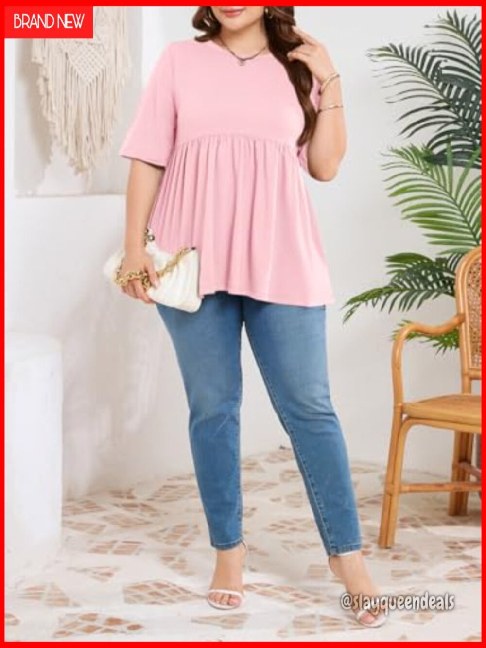 Oversized Babydoll Tunic Short Sleeve Crewneck Loose Fit Plus Size Top - Picture 6 of 6